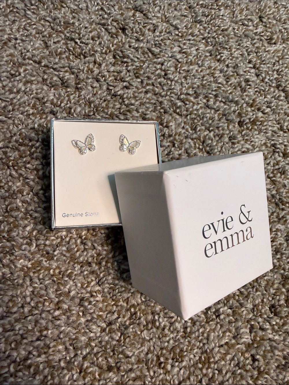 Evie & Emma Silver Butterfly Stud Earrings with White Crystal Inlay